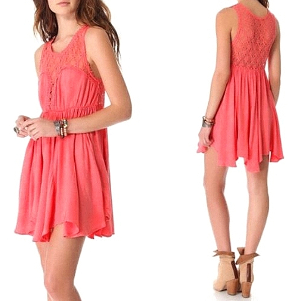 FP Fiesta Coral Lace Crochet Slvless Babydoll Dress Party Comfy Indie Boho Gift